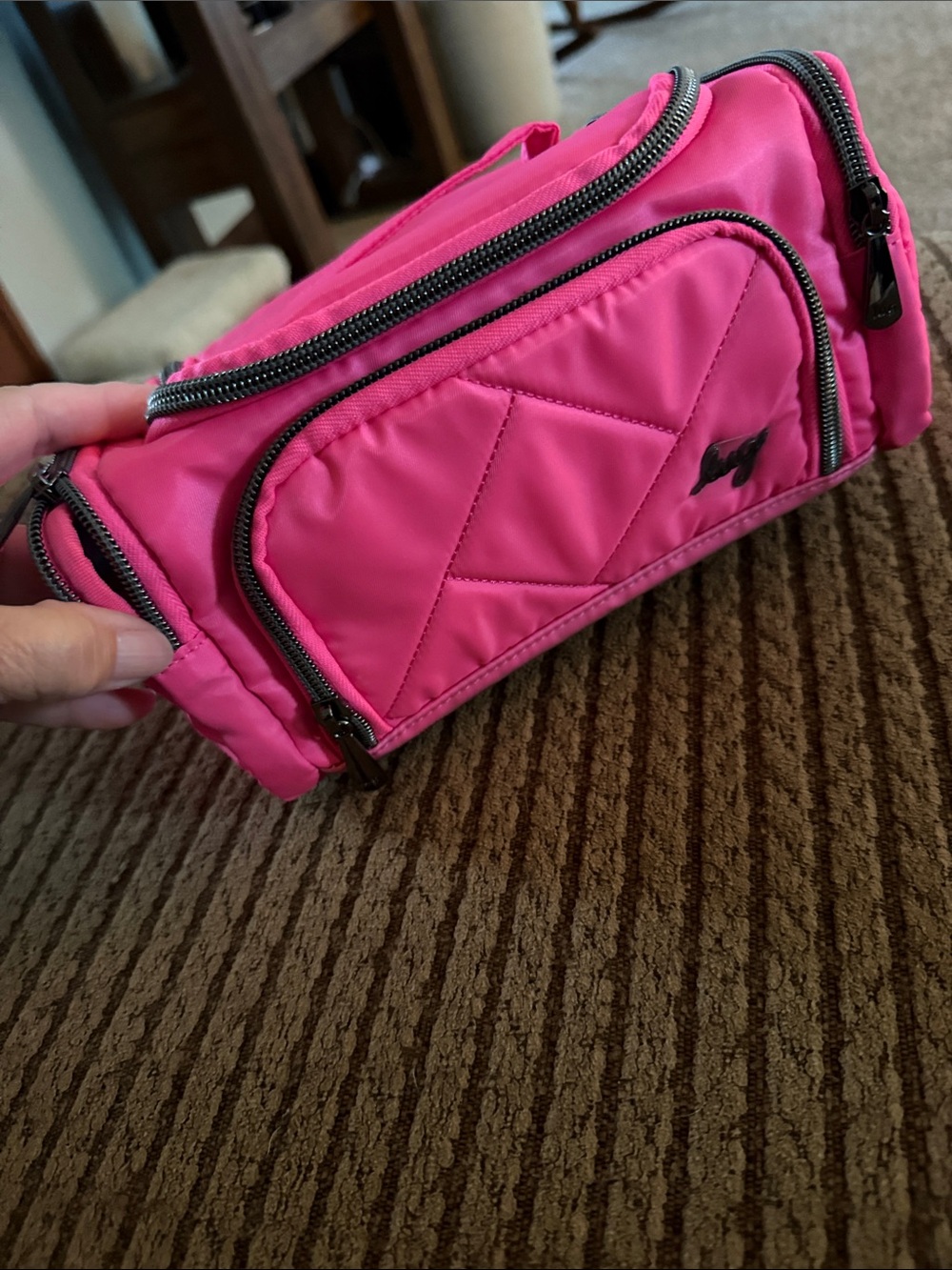 lug Bright Pink Quilted Cosmetic Crossbody with Multiple Zippers
